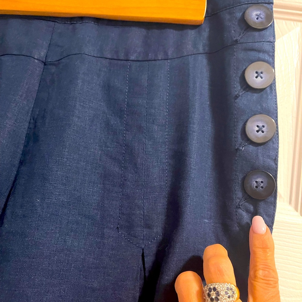 Anthropologie Elevenses High waisted Wide leg linen Pants in dark blue size 6 - Picture 5 of 11